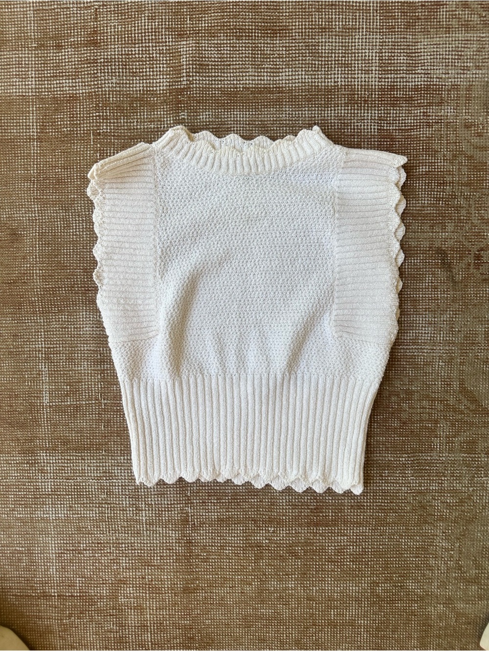 Mango White Scallop-Edge Sleeveless Backless Knit Top
